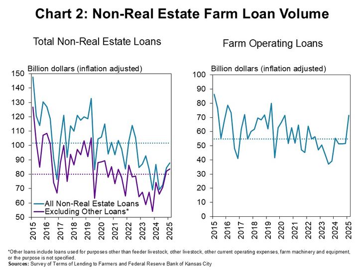 Chart 2: Non-Real Estate Farm Loan Volume - Excluding loans for miscellaneous purposes, the volume of all non-real estate lending was slightly above the average over the past year. Growth in operating loans was more pronounced, volumes were well above average, and at the highest level since 2019.