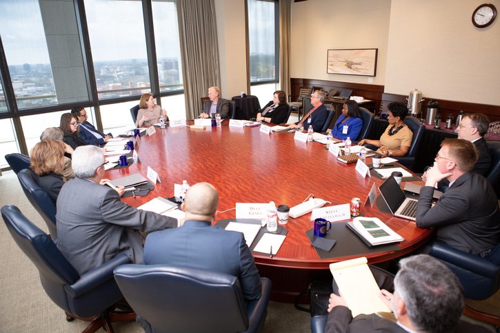 Community Development Advisory Council members and the Bank’s community development team shared insight with President Esther George during a 2016 meeting. Photo by Brett Smith