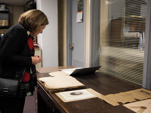 Image of EG reviewing archives of Rbt L Owen at Cherokee natl headquarter - Copy.jpg