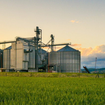 agriculture field silos sunset hero
