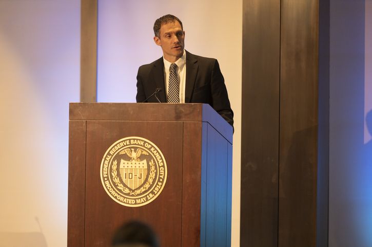 Senior Vice President, Economist and Kansas City Fed Omaha Branch Executive, Nate Kauffman explains the theme of this year’s event to this year's attendees.