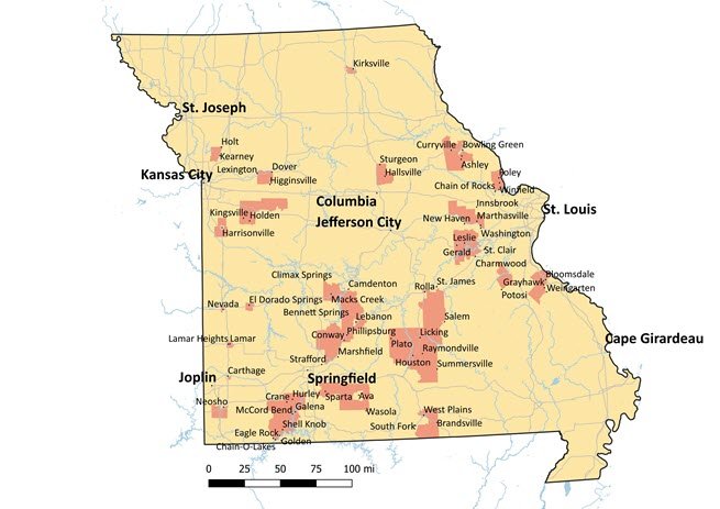 The map shows areas where the most people likely don't have broadband and which have higher population density compared with the most rural areas of the state. The unserved areas represent nearly 100,000 households without access to 100/20 broadband.