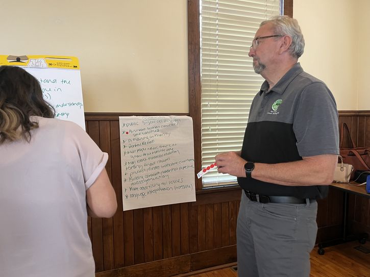 Participant considering his choice during an O'Neill roundtable event.