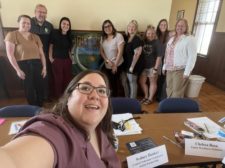Rachael Surmick with participants at the O'Neill roundtable event in Nebraska