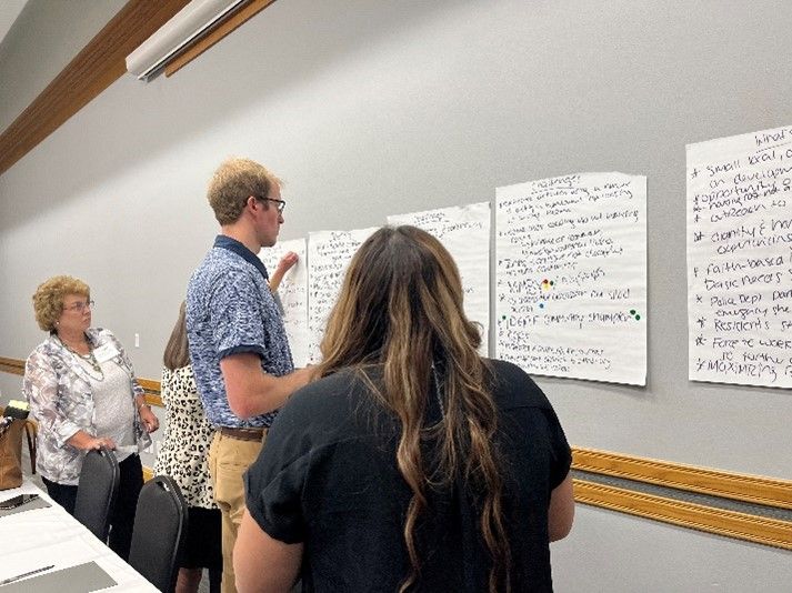 Attendees of Nebraska meeting casting their votes on ideas.