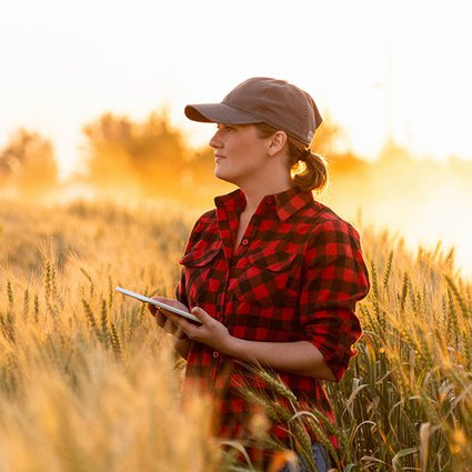 Female farmer in wheat field