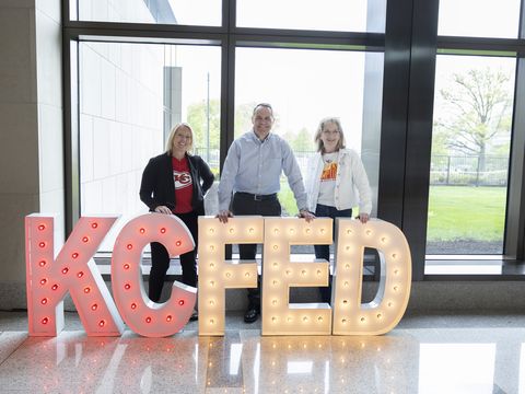 Marquee letters in the Money Museum invited employees and fans to take photos.