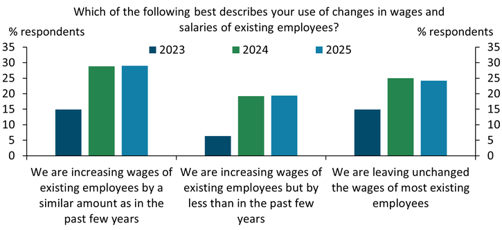 Chart on Which of the following best describes your use of changes in wages and salaries of existing employees?