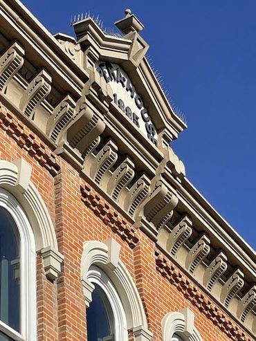 The cornice of the Red Cloud Opera House, built in the 1880s, has been beautifully restored and gleams in the Nebraska sunshine.