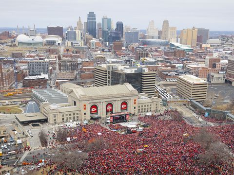 The view of the Super Bowl parade from the Bank.