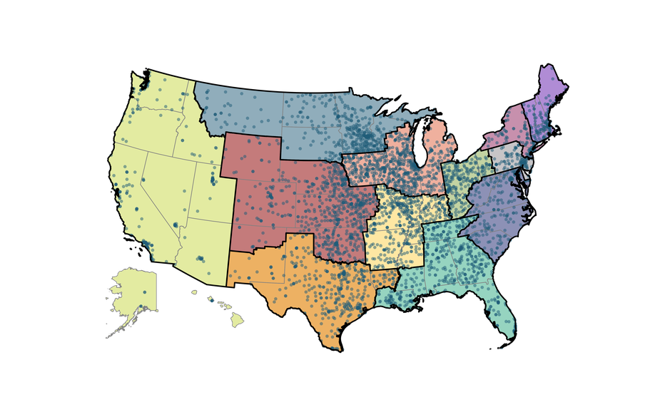 The map shows the distribution of community bank headquarters across the 12 Federal Reserve Districts. Although headquarters appear across the United States, they are especially concentrated in the Midwest region.