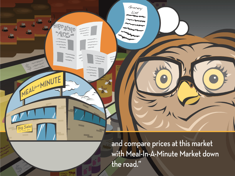 and compare prices at this market with Meal-In-A-Minute Market down the road.”